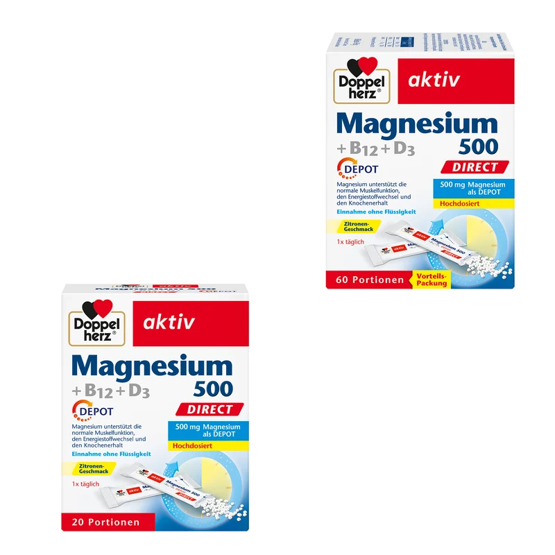 Doppelherz aktiv Magnesium 500 + B12 + D3 Depot, direct in versch. Portionen