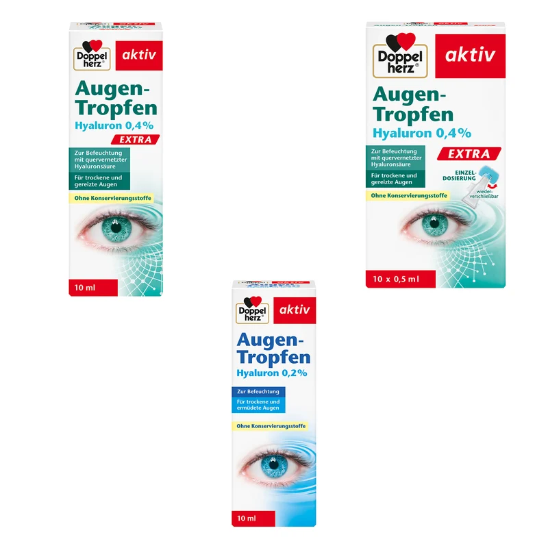 Doppelherz aktiv Augen-Tropfen, Hyaluron in versch. Variante