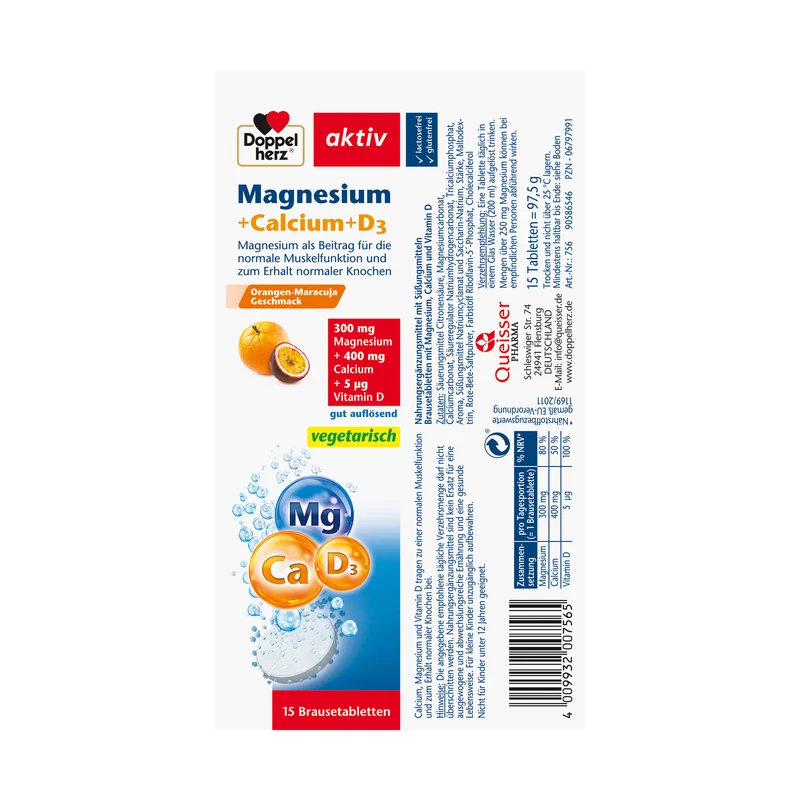 Doppelherz aktiv Magnesium + Calcium + Vitamin D3, 15 Brausetabletten