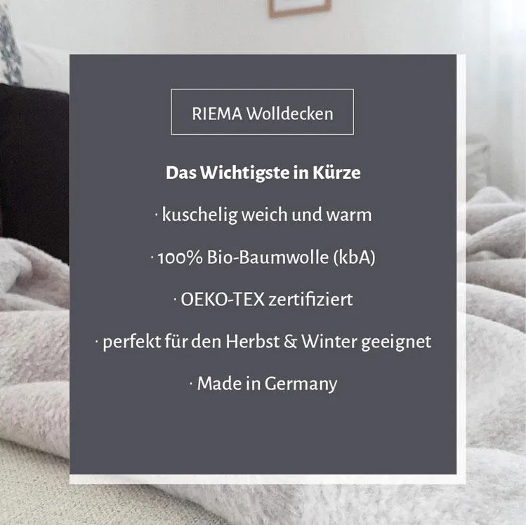 RIEMA Winter-Kuscheldecke SMILLA aus 100% Bio-Baumwolle (kbA) schwarz natur