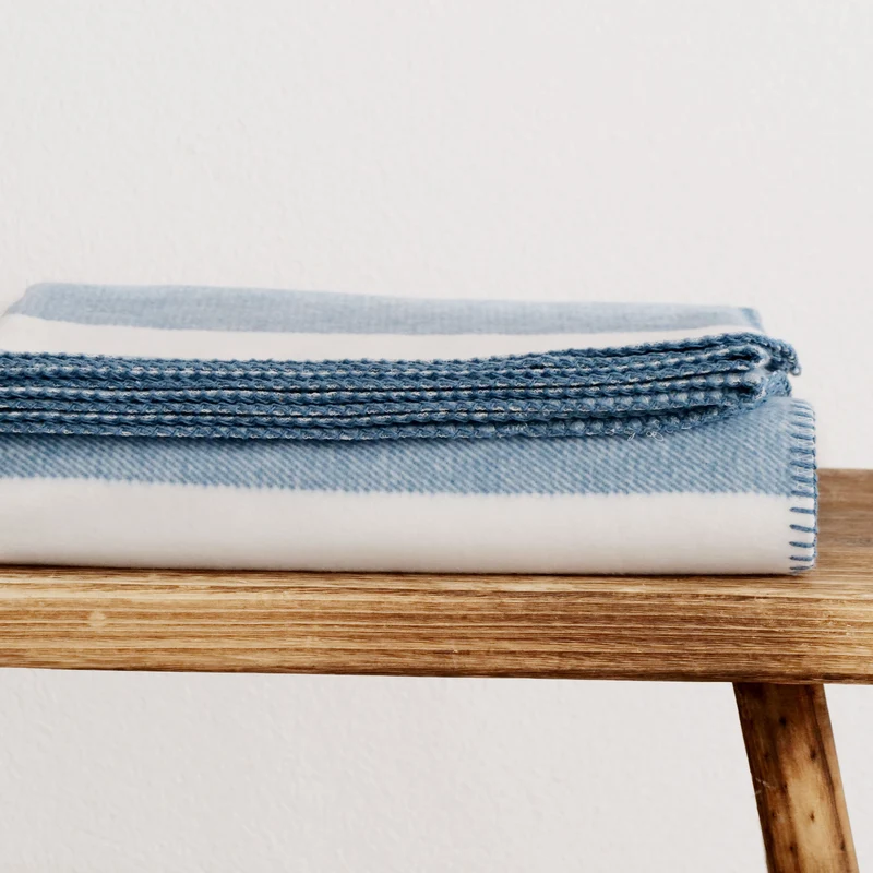 RIEMA Kuscheldecke STINE aus 100% Bio-Baumwolle (kbA) blau weiß