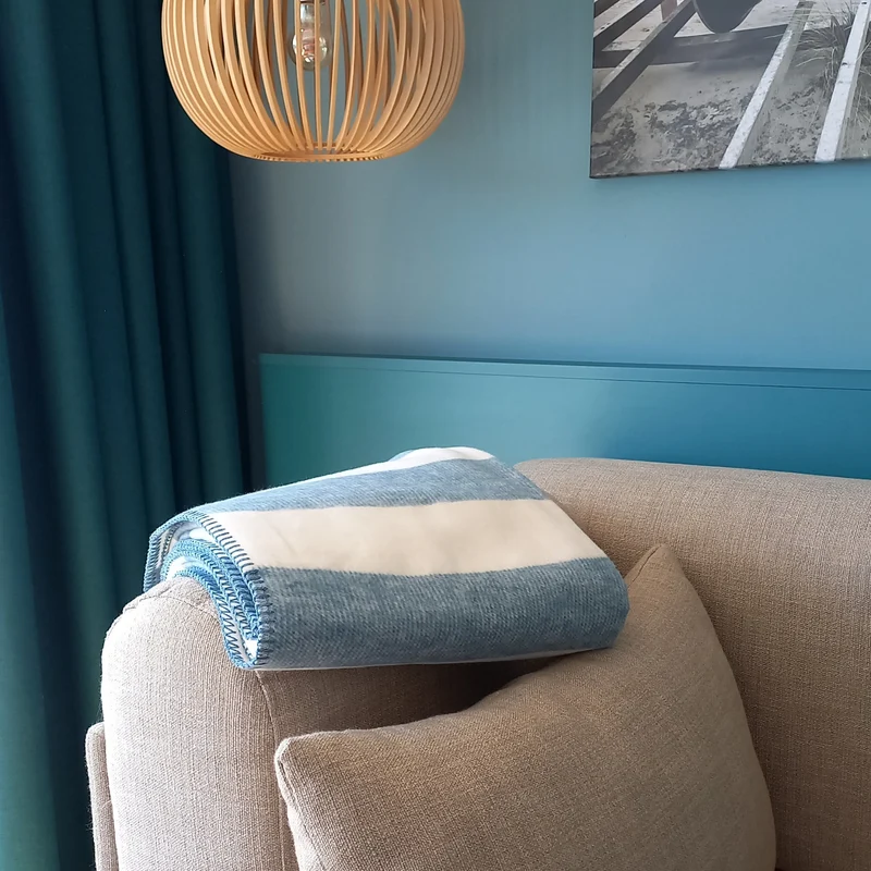 RIEMA Kuscheldecke STINE aus 100% Bio-Baumwolle (kbA) blau weiß