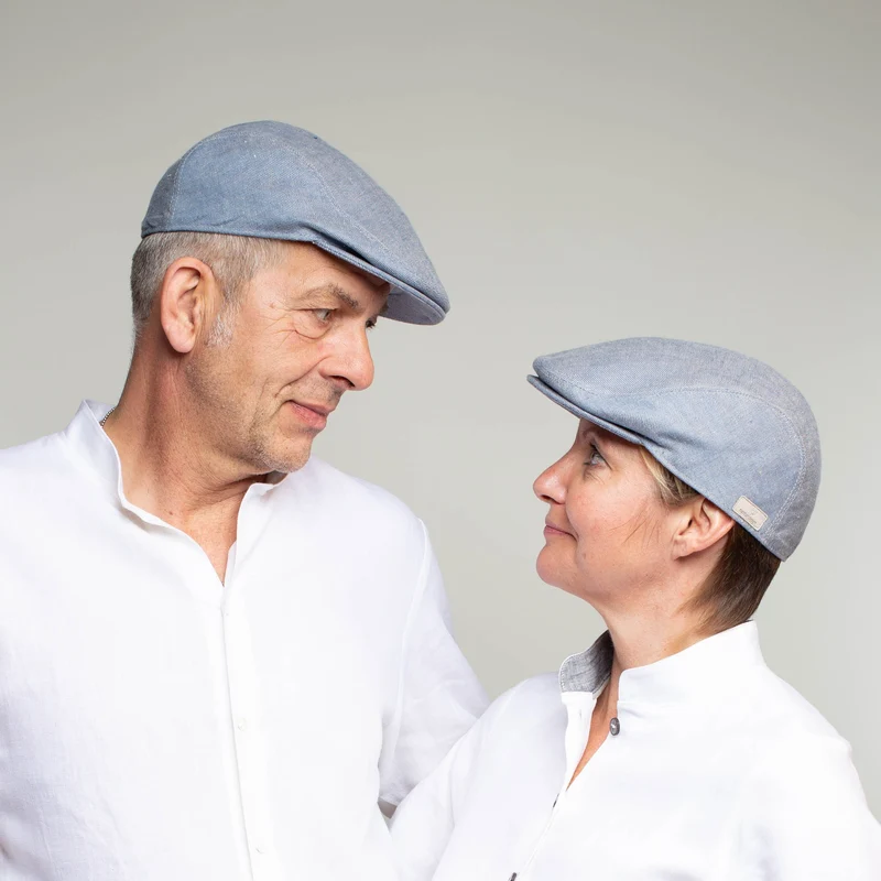 Flatcap aus Bioleinen - hellblau