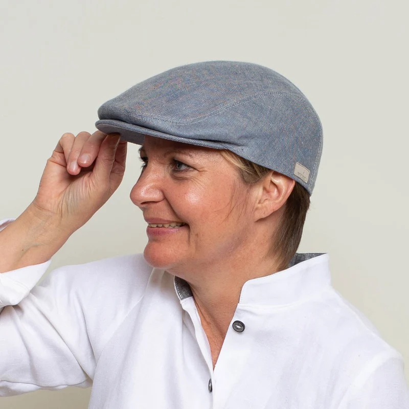 Flatcap aus Bioleinen - hellblau