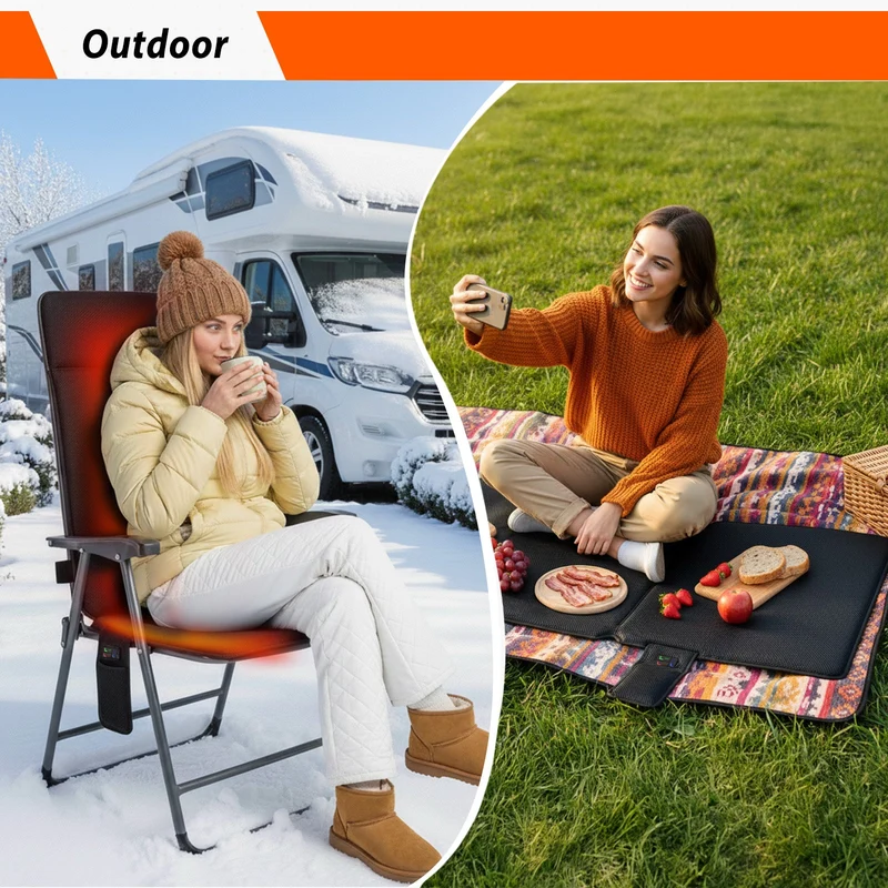 Thermrup Mobile Beheizbare Sitzauflage 50x125 cm – Mit Smart-Regler, Akku- & Netzbetrieb