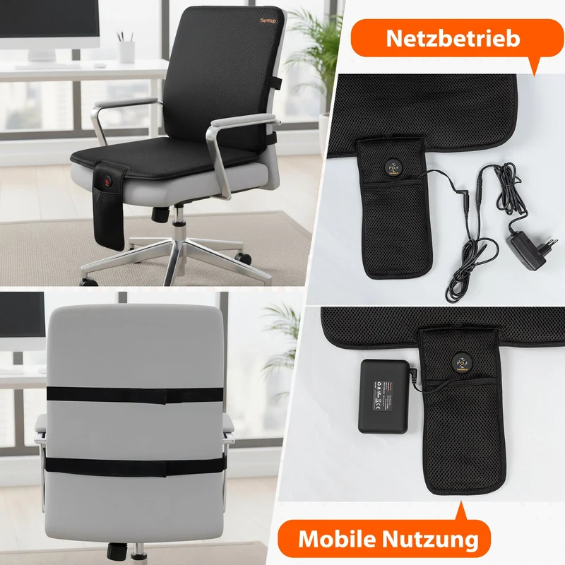 Mobile Beheizbare Sitzauflage 40x80cm – Akku- & Netzbetrieb
