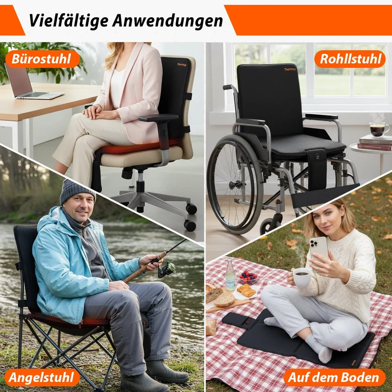 Mobile Beheizbare Sitzauflage 40x80cm – Akku- & Netzbetrieb
