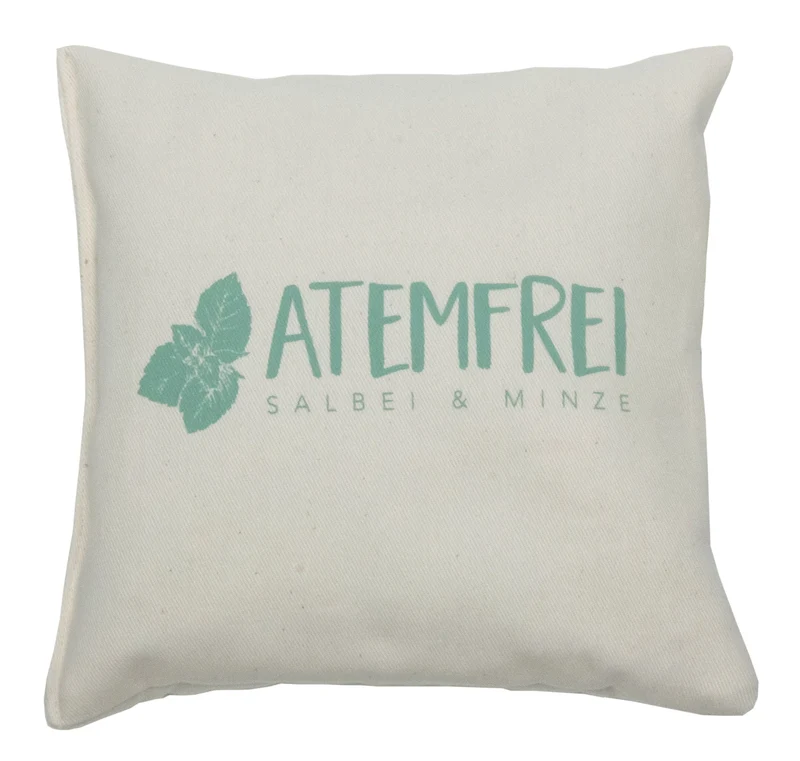 Kräuterkissen 20x20cm, "Atemfrei - Salbei & Minze", Natur