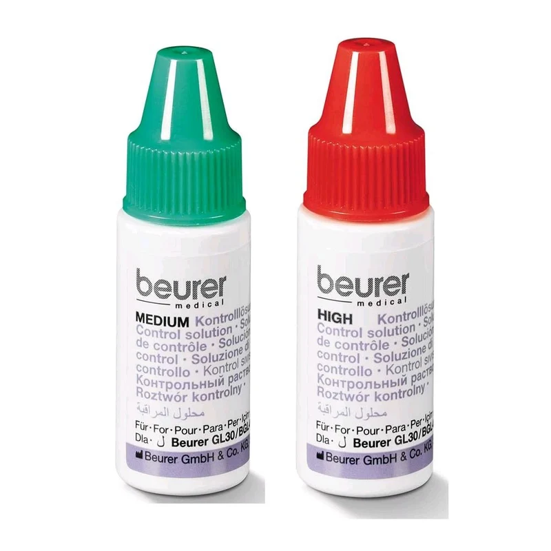 Kontrolllösung für Blutzuckermessgeräte von Beurer je 2x 4 ml Flaschen