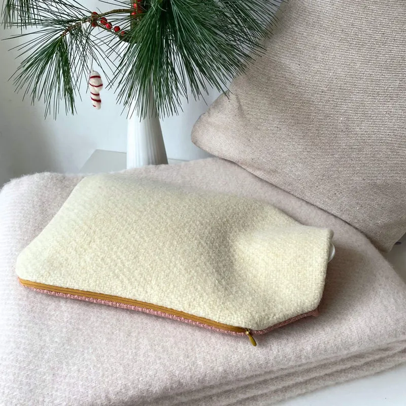 Wärmflaschenhülle Ludger - beige Wolle und rosa Baumwolle