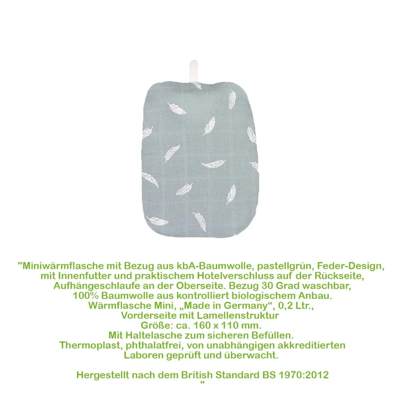 Hugo Frosch Mini Wärmflasche 0,2 L, kbA-Baumwollbezug, versch. Muster