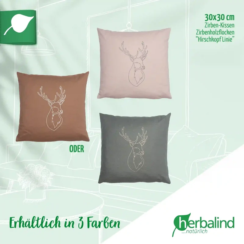 Zirbenkissen 30x30cm, Hirschkopf Linie Gold, Canvas Pickle