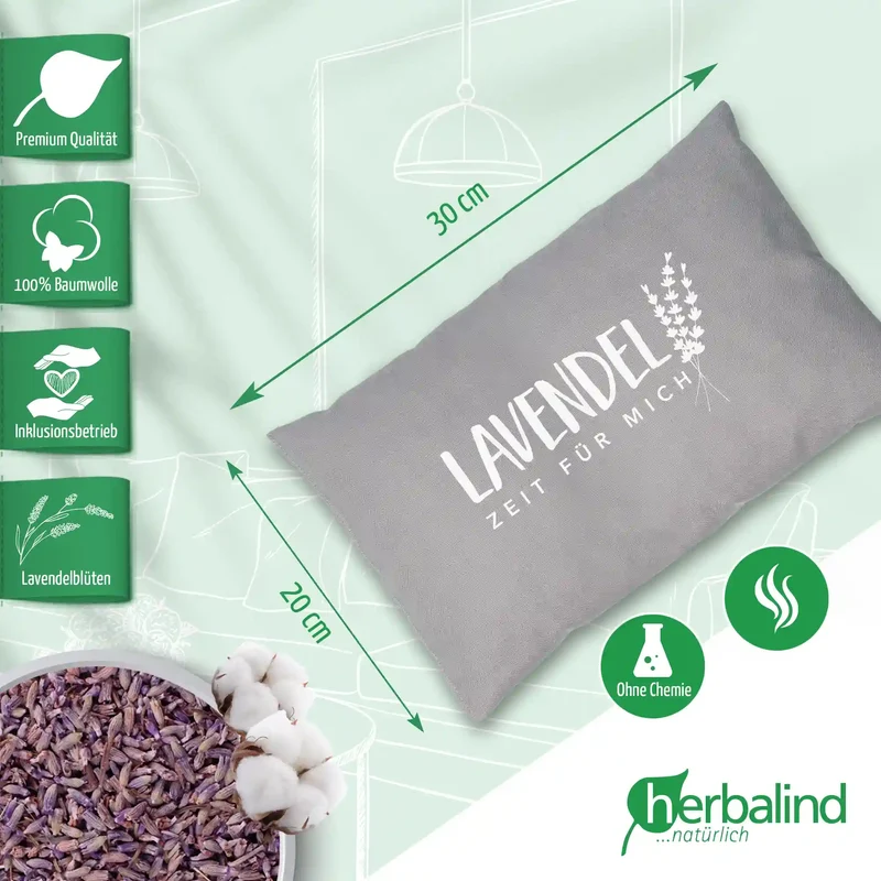 Lavendelkissen 20x30cm, "Lavendel - Zeit für mich", Grau