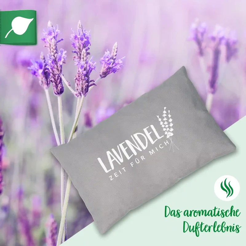 Lavendelkissen 20x30cm, "Lavendel - Zeit für mich", Grau