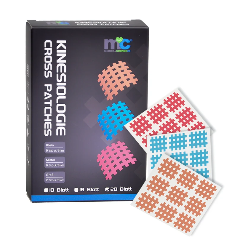 Medicalcorner24 Gittertapes – Cross Patches 2,7 x 2,1 cm, 18 Bögen à 2 Stück in 3 Farben
