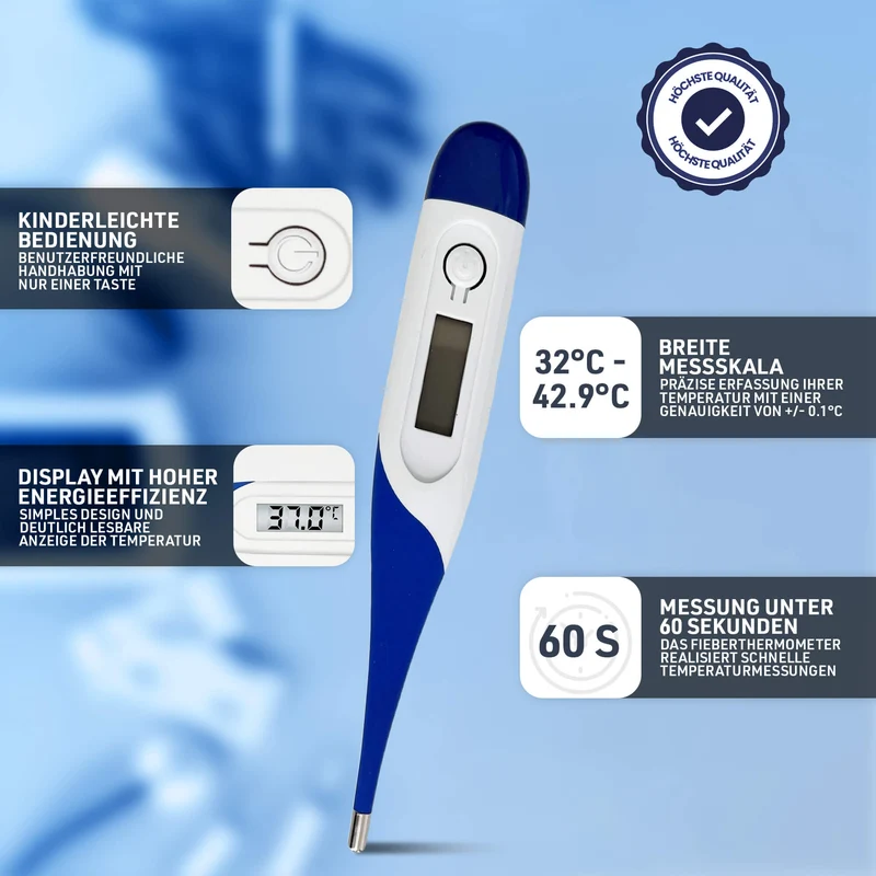 Fieberthermometer für Ohr, Oral, Achsel & Rektal