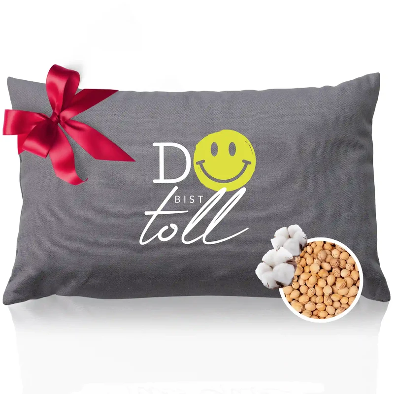 Kirschkernkissen 20x30cm, "Du bist toll" mit Smiley, Anthrazit