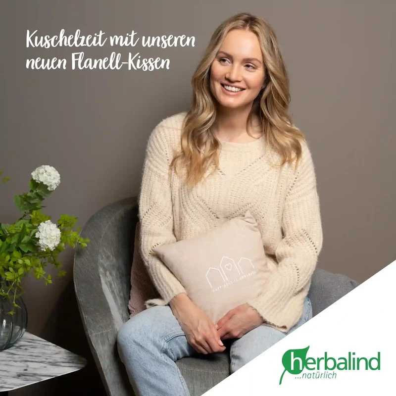Zirbenkissen 30x30cm, "happiness is homemade", Flanell Natur