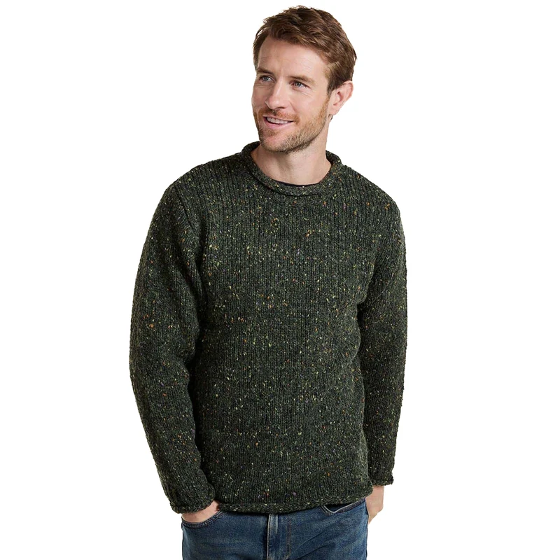 Grobstrickpullover mit Rollrand, grün