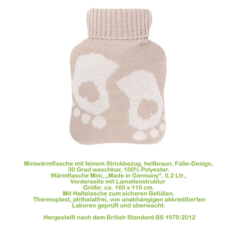 Hugo Frosch Mini Wärmflasche 0,2 L, Strickbezug, Füße, versch. Farben