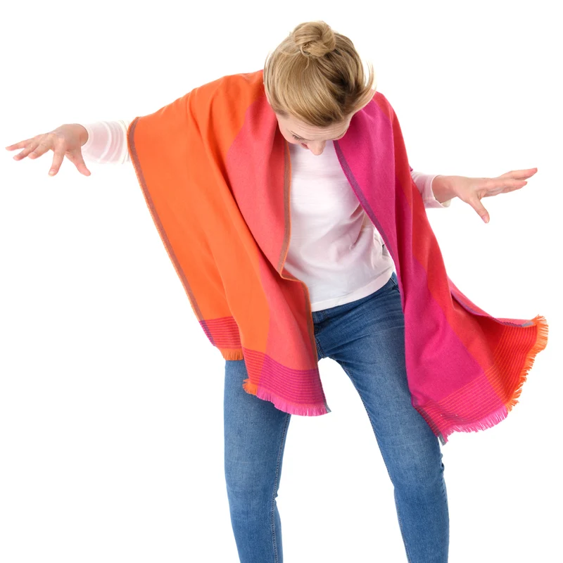 Sehr feiner Merinoschal, pink & orange