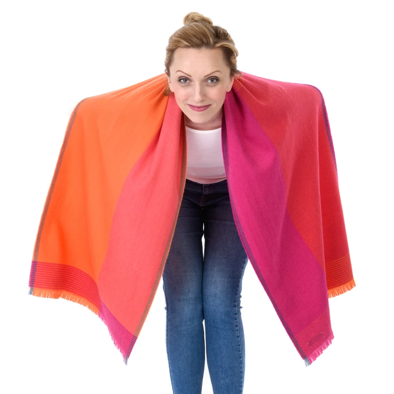 Sehr feiner Merinoschal, pink & orange