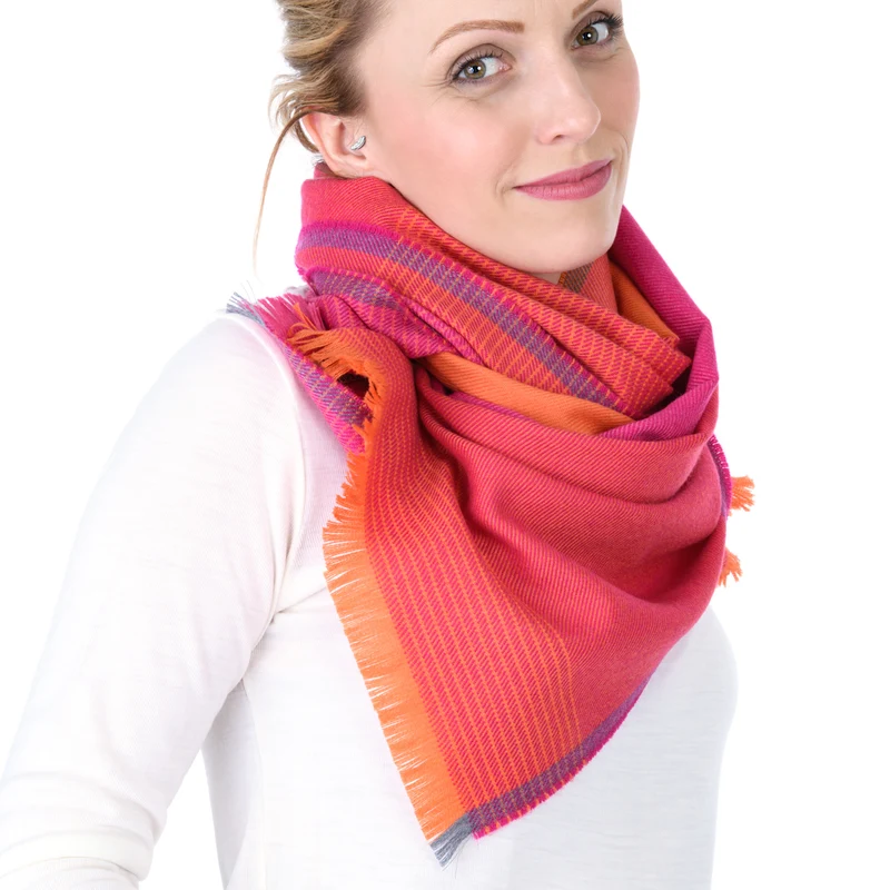 Sehr feiner Merinoschal, pink & orange