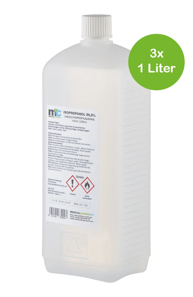 MC24 3x 1000 ml Isopropanol 99,9% Isopropylalkohol Cleaner 2-Propanol