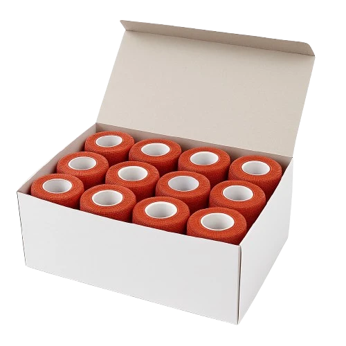 Medicalcorner24 Vliesbandage selbsthaftend rot 12 Rollen 7,5 cm × 4,5 m