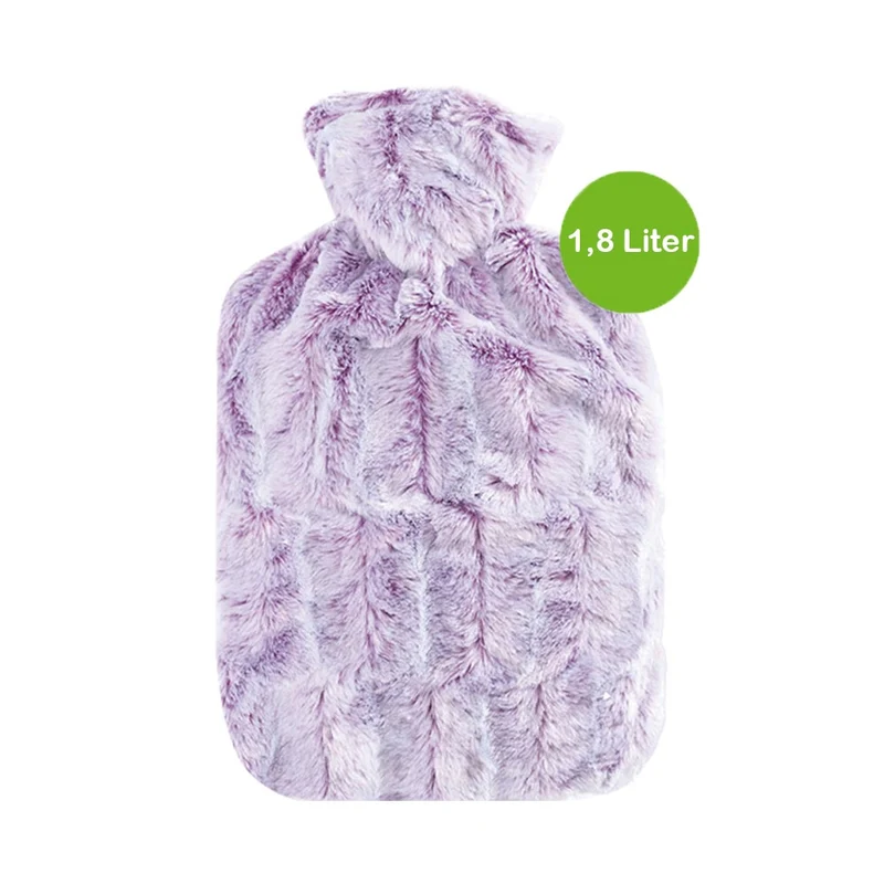 Hugo Frosch Klassik Wärmflasche 1,8 L, Flauschbezug, lila-silber