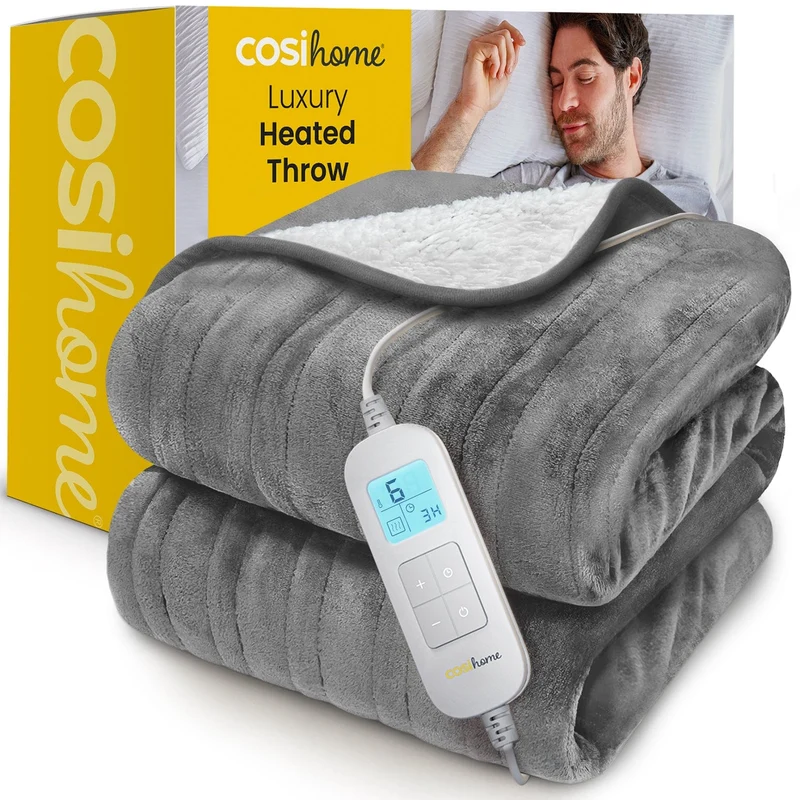 Fleece & Sherpa Electric Heated Throw - grey