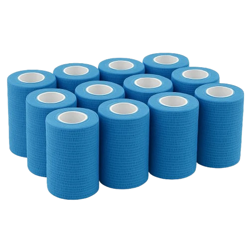 Medicalcorner24 Vliesbandage selbsthaftend blau 12 Rollen 7,5 cm × 4,5 m