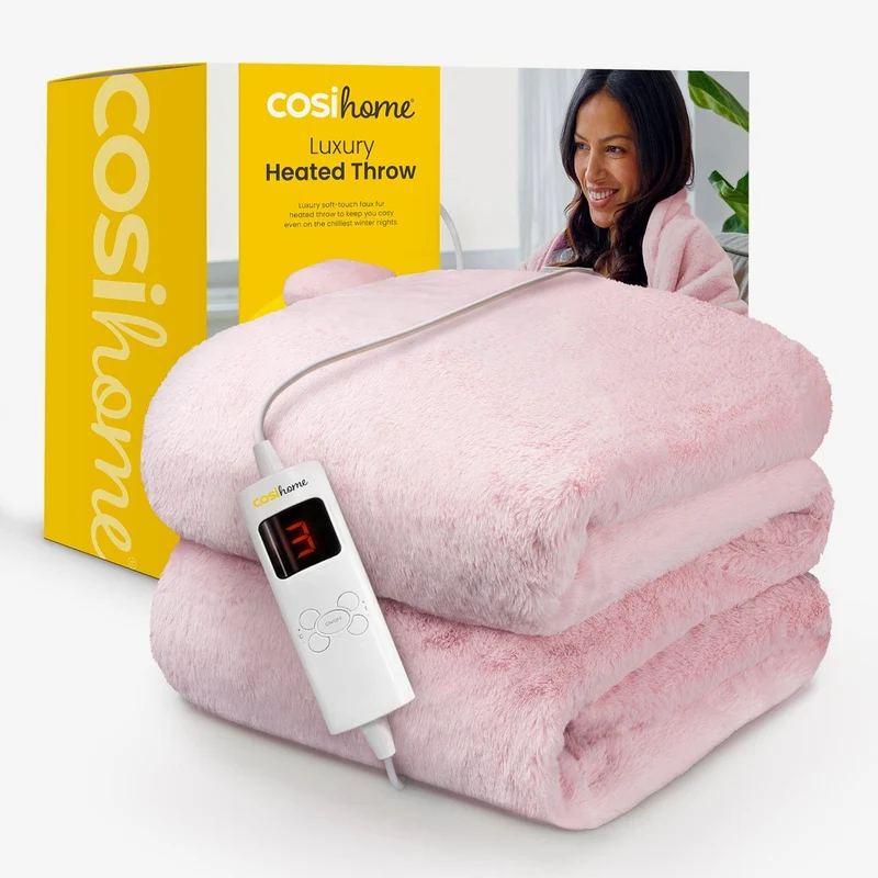 Luxury Faux Fur Electric Heated Throw - pink