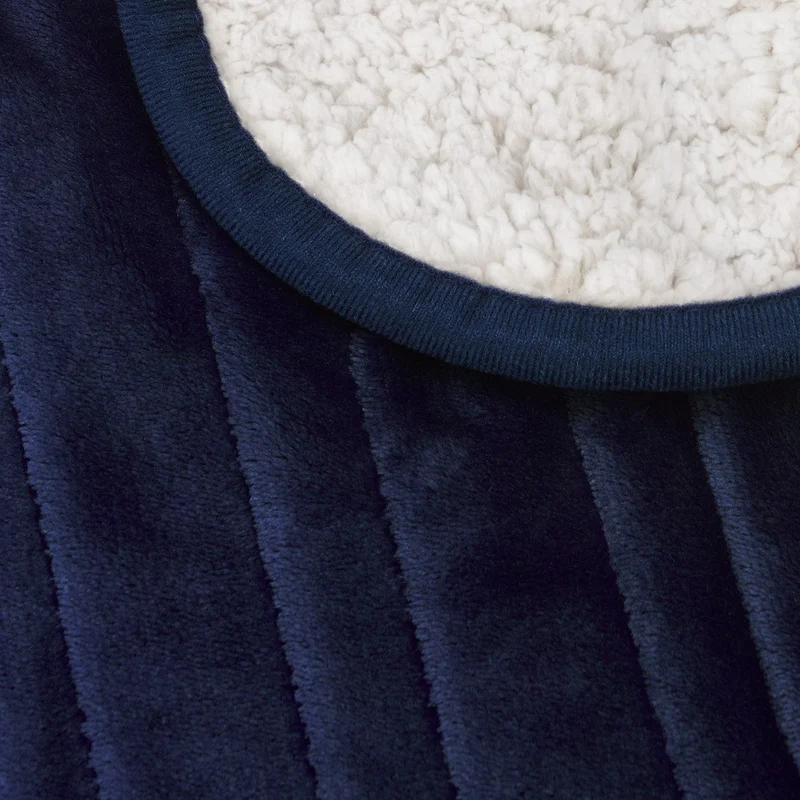 Fleece & Sherpa Electric Heated Throw - Navy