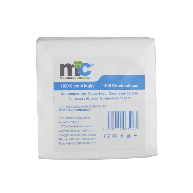 Medicalcorner24 Mullkompressen 4-lagig unsteril 10 x 10 cm, 100 Stück
