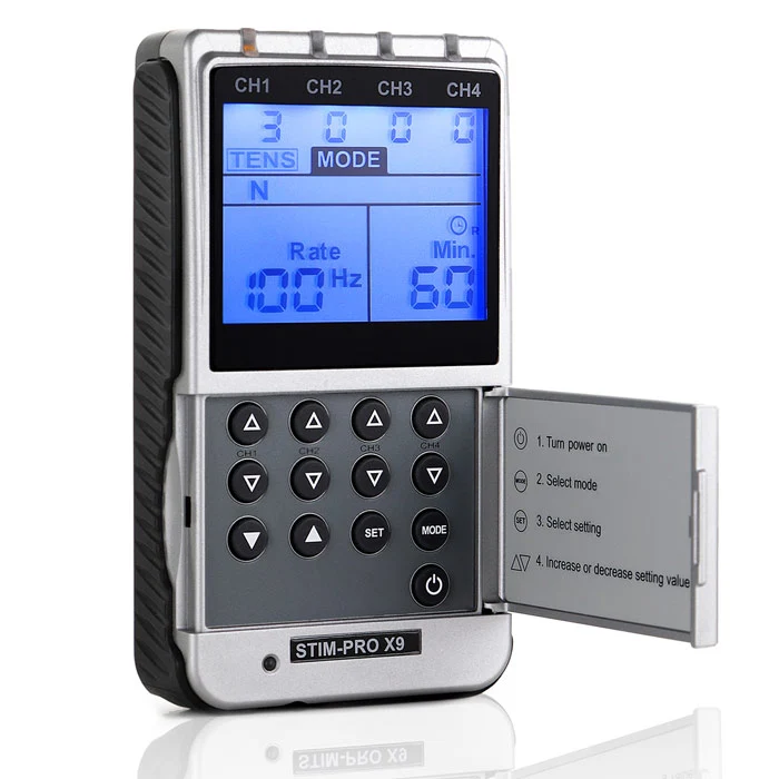 TENS EMS Kombigerät STIM-PRO X9+ mit zusätzlichem Netzteil für den Steckdosenbetrieb