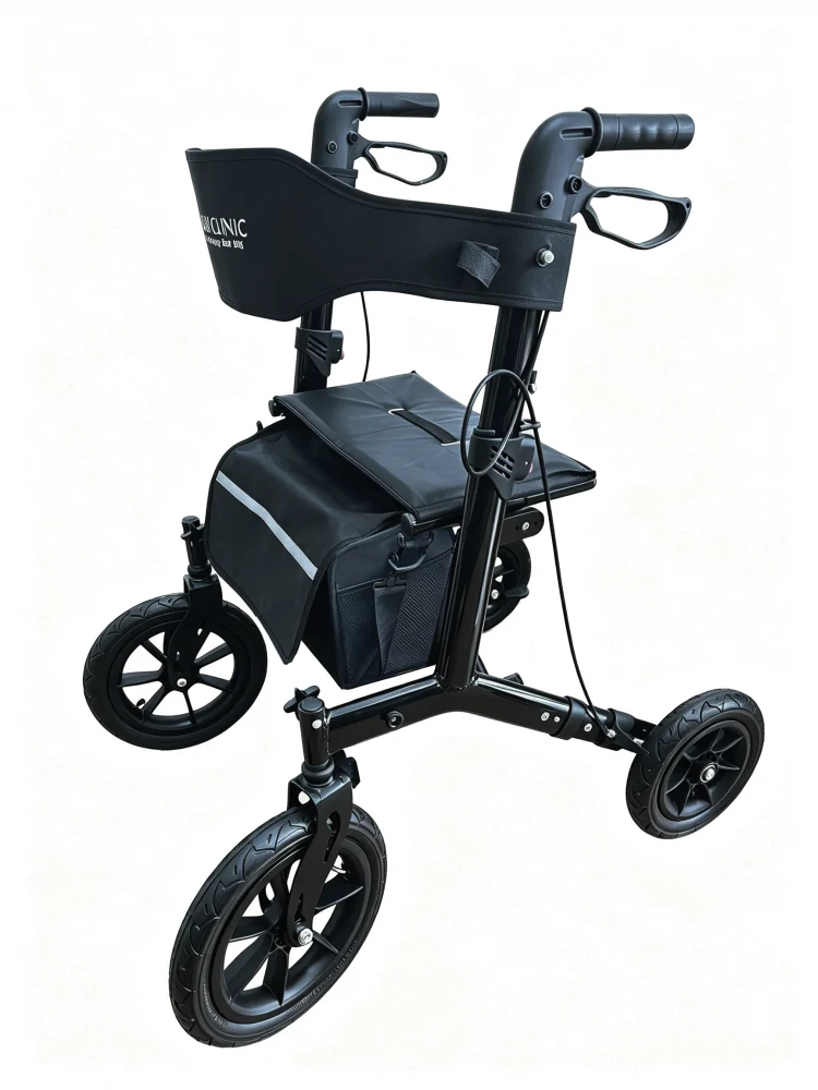 Faltbarer Rollator | Luftreifen | Gepolsterter Sitz und Rückenlehne | Bremsen | Taschen- und Stockhalterung | Odin | Mobiclinic