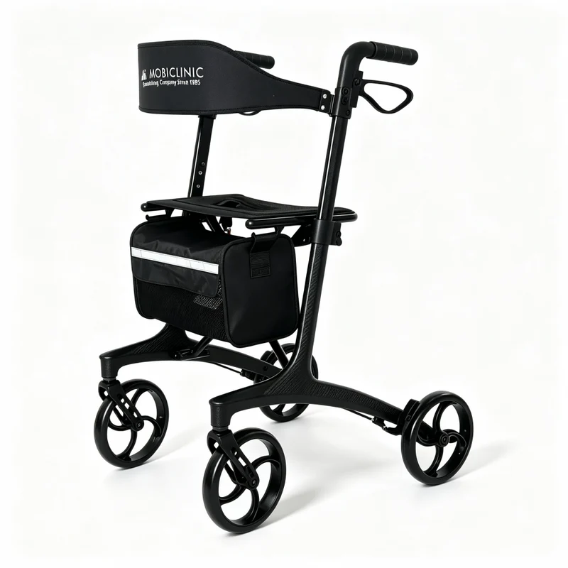 Faltbarer Rollator | Mit Sitz und Rückenlehne | Carbonfaser | Höhenverstellbar | Bremsen | Breeze | Mobiclinic