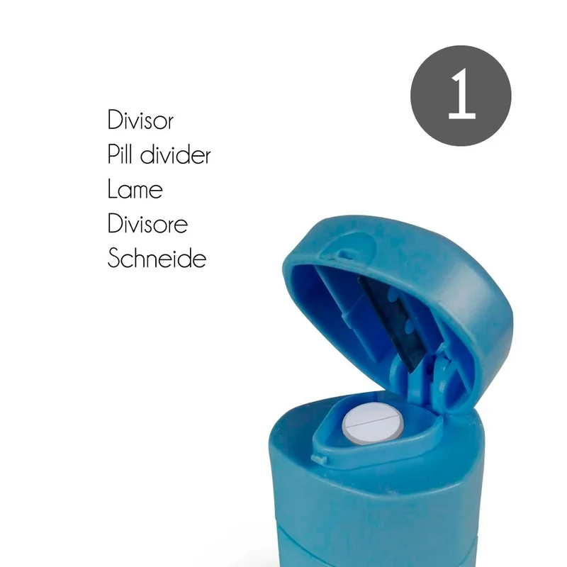 Tablettenbox | Tablettenmörser und Tablettenteiler | 3 in 1 | Blau | Mobiclinic
