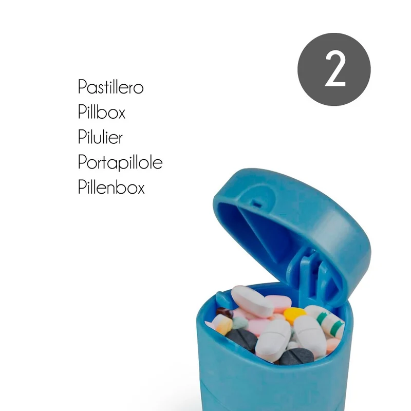 Tablettenbox | Tablettenmörser und Tablettenteiler | 3 in 1 | Blau | Mobiclinic