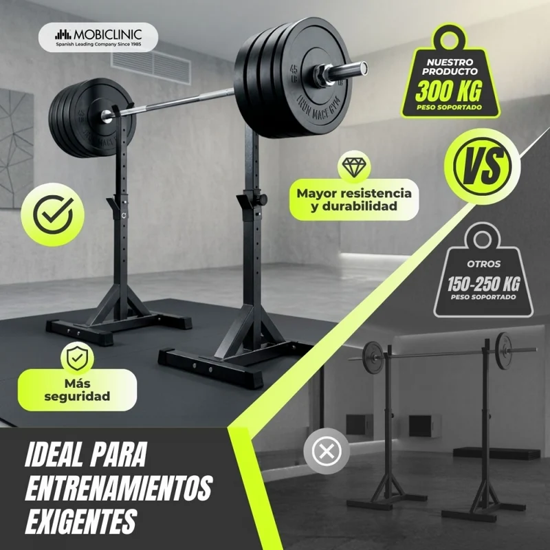 Gewichtsständer | Bis zu 300 kg | Höhenverstellbar | Sicherheitsstützen | Rutschfester Boden | Ironrack | Mobiclinic