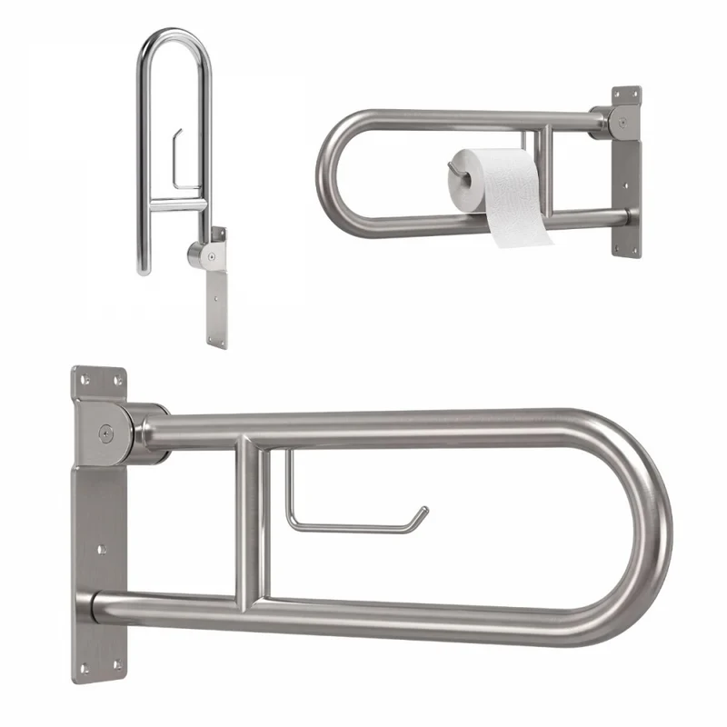 Klappbarer Haltegriff fürs Badezimmer | Toilettenpapierhalter | Doppelstange | Bis 250 kg | Stahl | Hood | Mobiclinic
