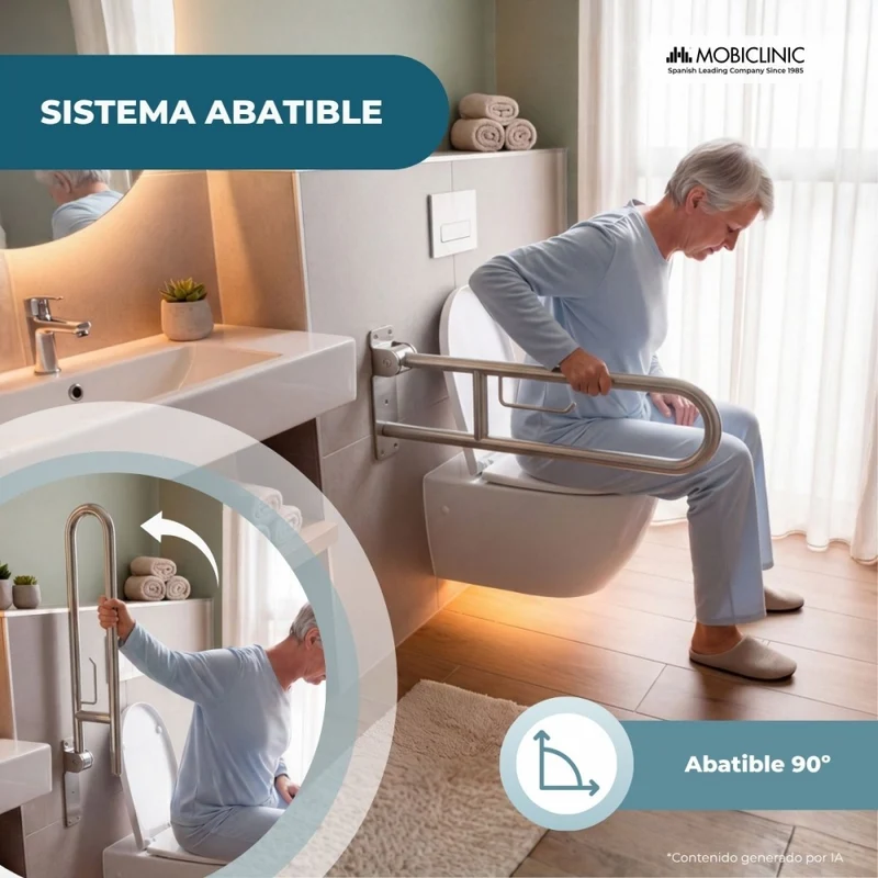 Klappbarer Haltegriff fürs Badezimmer | Toilettenpapierhalter | Doppelstange | Bis 250 kg | Stahl | Hood | Mobiclinic