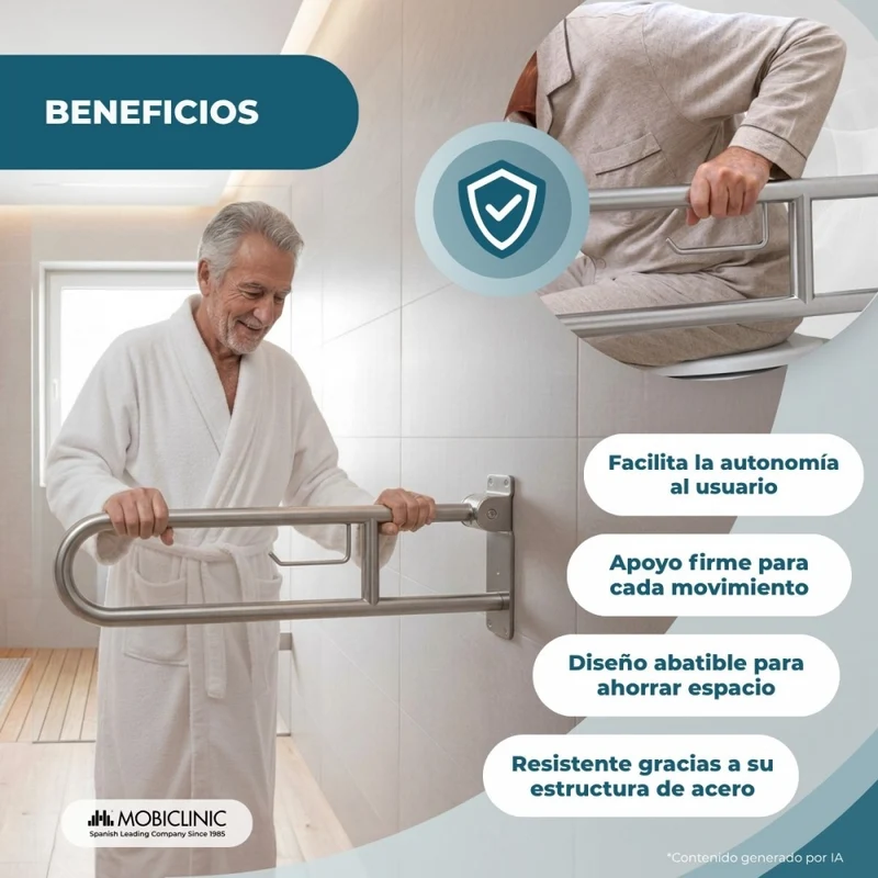 Klappbarer Haltegriff fürs Badezimmer | Toilettenpapierhalter | Doppelstange | Bis 250 kg | Stahl | Hood | Mobiclinic