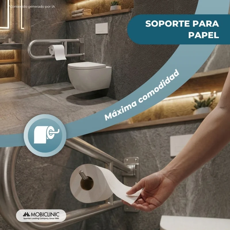 Klappbarer Haltegriff fürs Badezimmer | Toilettenpapierhalter | Doppelstange | Bis 250 kg | Stahl | Hood | Mobiclinic