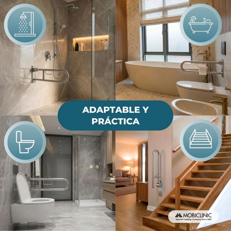 Klappbarer Haltegriff fürs Badezimmer | Toilettenpapierhalter | Doppelstange | Bis 250 kg | Stahl | Hood | Mobiclinic