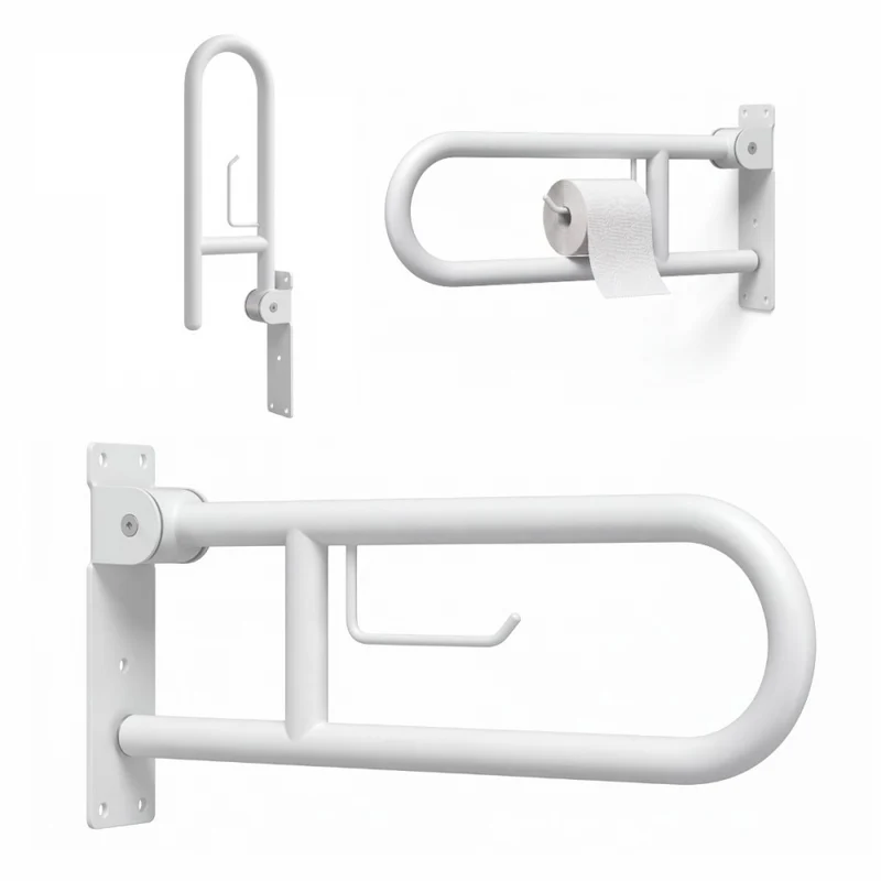 Klappbarer Haltegriff fürs Badezimmer | Toilettenpapierhalter | Doppelstange | Bis 250 kg | Eisen | Weiß | Robin | Mobiclinic