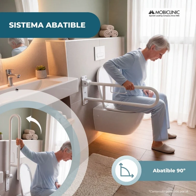 Klappbarer Haltegriff fürs Badezimmer | Toilettenpapierhalter | Doppelstange | Bis 250 kg | Eisen | Weiß | Robin | Mobiclinic