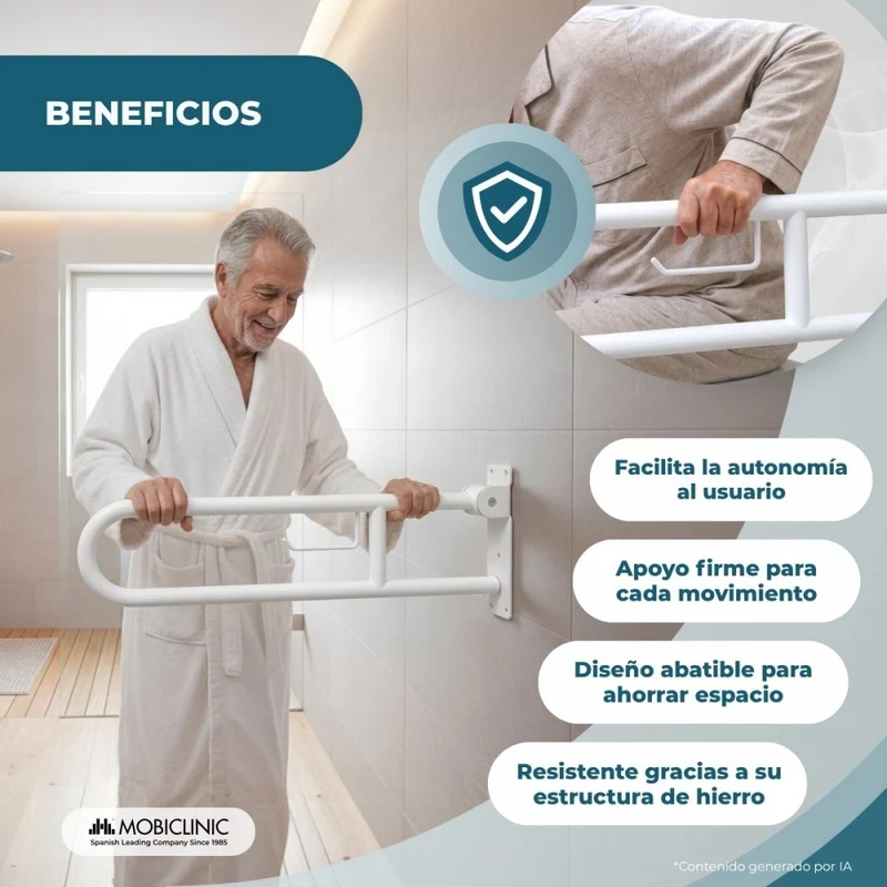 Klappbarer Haltegriff fürs Badezimmer | Toilettenpapierhalter | Doppelstange | Bis 250 kg | Eisen | Weiß | Robin | Mobiclinic