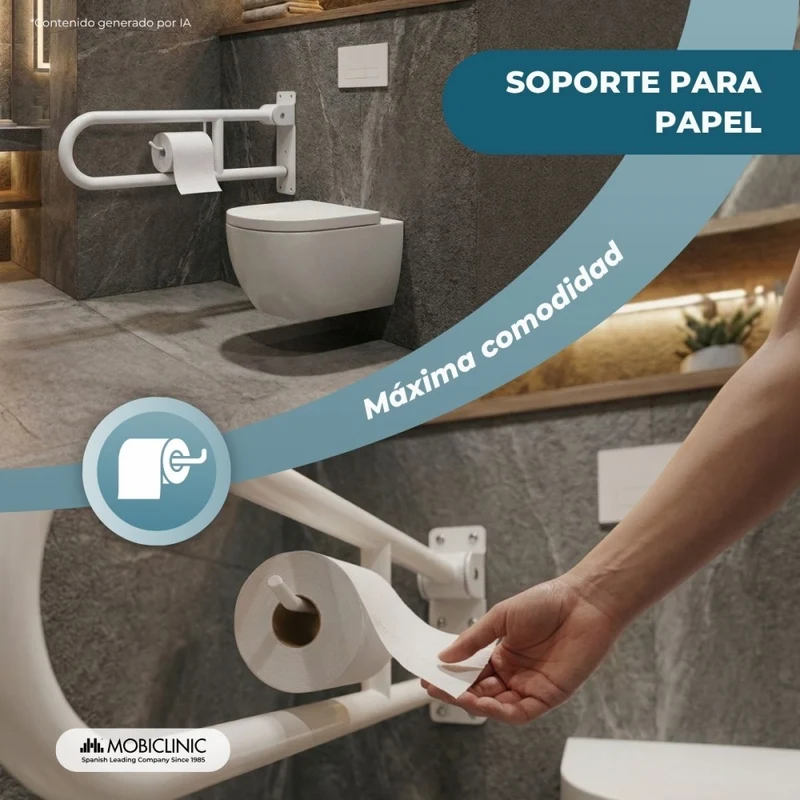 Klappbarer Haltegriff fürs Badezimmer | Toilettenpapierhalter | Doppelstange | Bis 250 kg | Eisen | Weiß | Robin | Mobiclinic